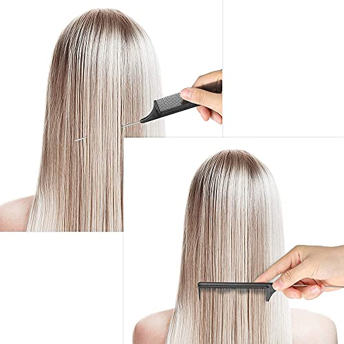 3 Packs Rat Tail Comb Steel Pin Rat Tail Carbon Fiber Heat Resistant Teasing Combs with Stainless Steel Pintail (Black)