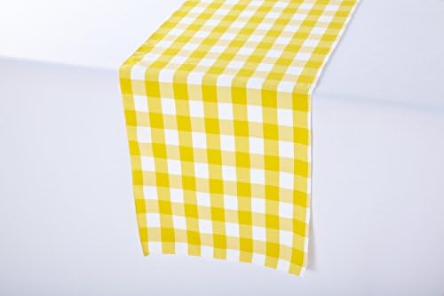 Zhen Linen Polyester Wedding Table Runner 14 x 108 Inches (Yellow and White Gingham)