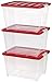 IRIS USA TB-56D Holiday Plastic Storage Tote, 3 Pack, Clear/Red, 3 Count