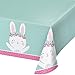 Birthday Bunny Supplies Pack for 16 Guests Including Paper Cups, Paper Dinner Plates, Paper Lunch Napkins, Paper Straws, and Plastic Table Cover (Bundle for 16)
