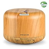 Prome 500ml Essential Oil Diffuser Wood Grain Ultrasonic Aromatherapy Oil Diffuser with Adjustable Mist Mode Waterless Auto Shut-off Humidifier and 4 Timer Settings for Bedroom Office,14 Color Lights