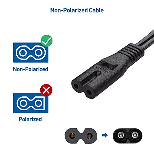 Cable Matters 2 Pack 2 Prong TV Power Cord 6 ft, UL Listed AC Power