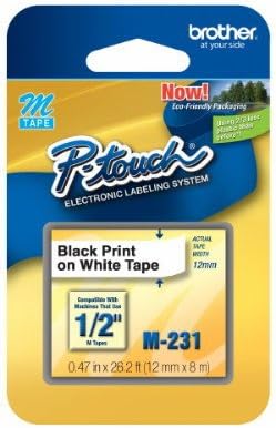1/2" (12mm) Black on White P-touch M Tape for Brother PT-70, PT70 Label Maker