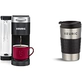 Keurig&reg; K-Supreme Single Serve K-Cup Pod Coffee Maker, MultiStream Technology, Black &amp; Travel Mug Fits K-Cup Pod Coffee Maker, 1 Count (Pack of 1), Stainless Steel