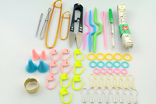 Maydahui Sewing Knitting Crochet Accessory Tool Kit with Case (Pack of 56) - Stitch Holders,Lock Markers,Circle Marker,Knitting Sewing Needle,Scissors,Measuring Tape etc