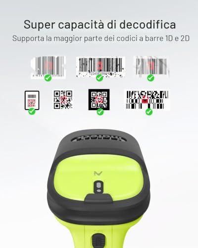 Inateck 1D 2D QR Barcode Reader, Wireless Barcode Scanner Gun with 2600mAh Battery, Anti-Shock Protection, 1.8 m, Range 35 m, Barcode Reader for Android PC iOS POS, with APP SDK, BCST-72