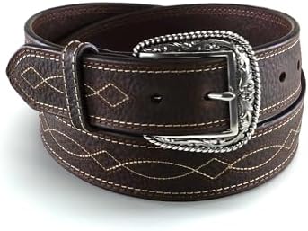 Brighton Men's Silver Creek Brown Western Scroll Belt Brown 32 at