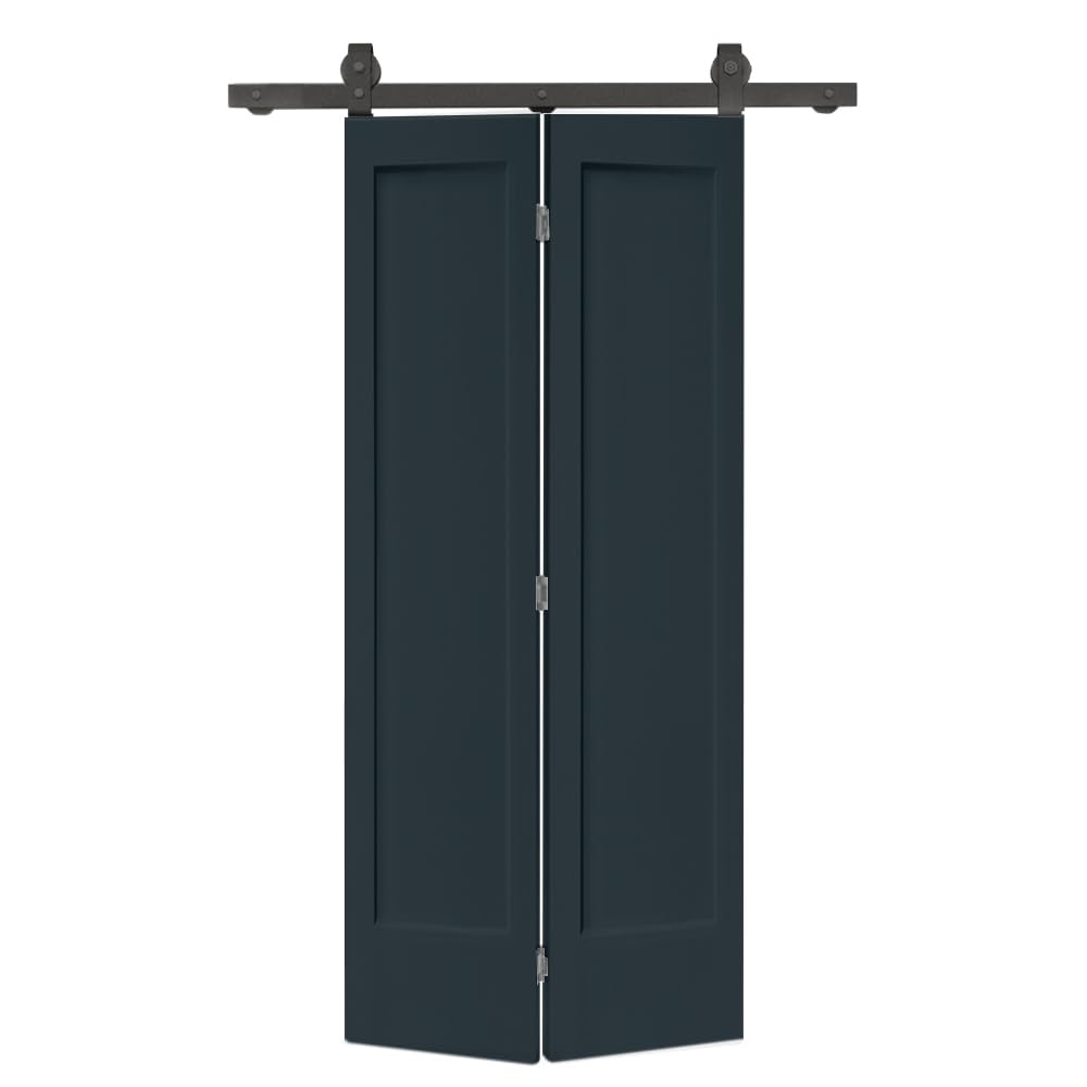 Photo 1 of 24 in. x 80 in. 1 Panel Shaker Charcoal Gray Painted MDF Composite Bi-Fold Barn Door with Sliding Hardware Kit
