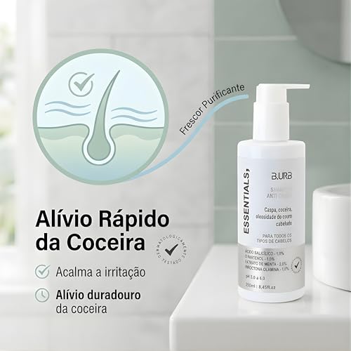 B.URB Essentials Shampoo Anti Caspa Tratamento Para Dermatite Seborreica Dermocosmético Capilar Profissional Com Piroctona Olamina pH Balanceado Higienizador Purificante Refrescante
