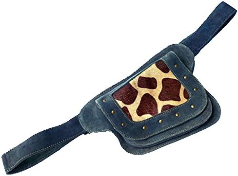 Earth Cultured | Leather Utility Belt | Blue Suede, Animal Print | 2 Pocket | travel, festival, fits iPhone
