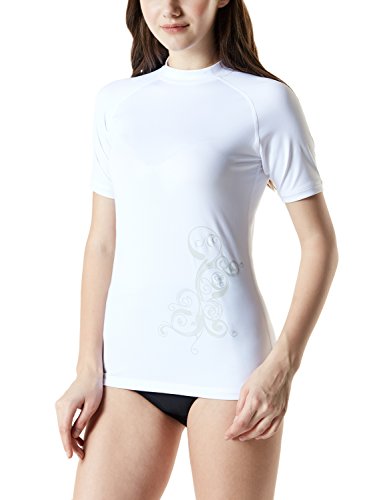 Tesla TM-FSR25-WHT_Small Women's UPF 50+Swim Shirt Loose-Fit Swim Tee Rashguard Top FSR25