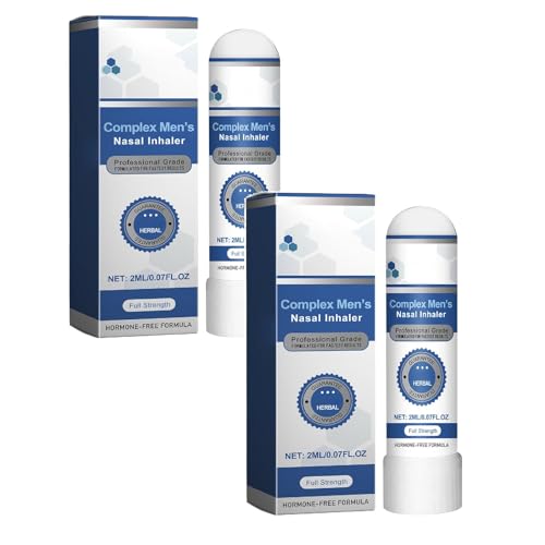 2PC Natural Men's Energy Nasal Inhaler Stick - Boosts Vitality, Mental Focus & Everyday Comfort, Essential Oil Aromatherapy Spray for Men