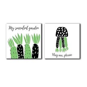 Canvas Wall Art Cute Cactus Abstract Painting Artwork for Home Prints Framed - 12"x12" x 2 Panels