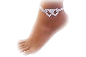 Riymusry Rhinestone Tennis Chain Heart Anklet Bracelet,Crystal Heart Pendant Anklets,Boho Foot Chain Bracelet,Crystal Armlet,Rhinestone Leg Bracelet Jewelry