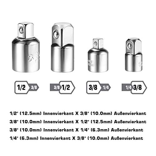 Impact Grade Power Hand Tools Driver Sockets Adapter Extension Set,4Pcs Drive Socket Adapter Converter Reducer Air Impact Socket Wrench Set+3pc 1/4" 3/8" 1/2"Cr-V Hex Shank Drill Nut Driver Bit Set