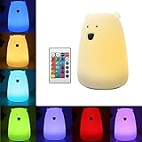 Night Light for Kids,GLIME Remote Control LED Bear Soft Silicone Baby Toddler Bedside Lamps for Bedrooms 16-Colors/Sensitive Tap/Adjustable Brightness/USB Rechargeable/Children Best Gifts Night Lamp