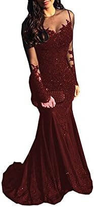 XingMeng Lace Mermaid Prom Dresses 2019 Beaded Long Sleeve Formal Wedding Evening Dress Party Gown