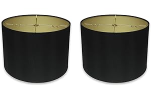 Royal Designs, Inc. HB-610-16BLK-2 Shallow Drum Hardback Lamp Shade, 15 x 16 x 10, Black with Gold, 2-Pack