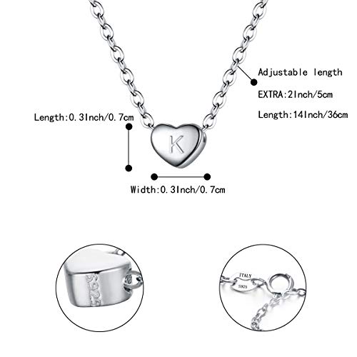 BriLove 925 Sterling Silver Tiny Initial Heart Necklace for Women Pendant Choker Necklace for Grils Letter K
