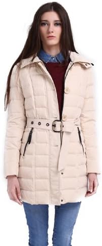 RUI-LI Women's Casual Outdoor Belted Fitted Mid Long Down Jacket Parka Off-White 3XL