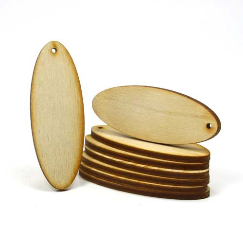 Mylittlewoodshop - Pkg of 12 - Oval - 2-3/4 inches by 1 inch with 1 2mm hole and 1/8 inch thick unfinished wood(LC-OVWH05-12)