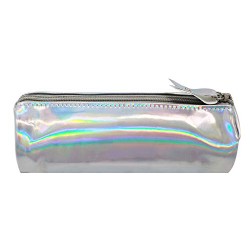 Rebecca Holographic Zipper Pencil Case Laser PU Leather Bling Cosmetic Bag (Silver)