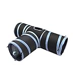 SlowTon Cat Tunnel Toy, Crackle Paper Collapsible Tube Three Connected Run Road Way Tunnel Catnip House with Fun Ball Puzzle Exercising and Playing for Kitten Rabbits and Small Dogs Xmas Gift