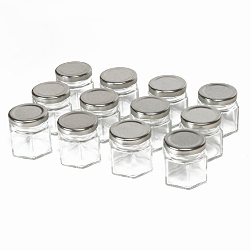 Hexagon Glass Jars by Nellam - 4oz, 12 Pack. Includes 24 Chalk Sticker Labels and 2x Chalk Pen. DIY Jars for Canning, Party Favors, Jams, Sauces, Herbs, Spices. (Silver Lid - 12 Pcs) - Thumbnail 6