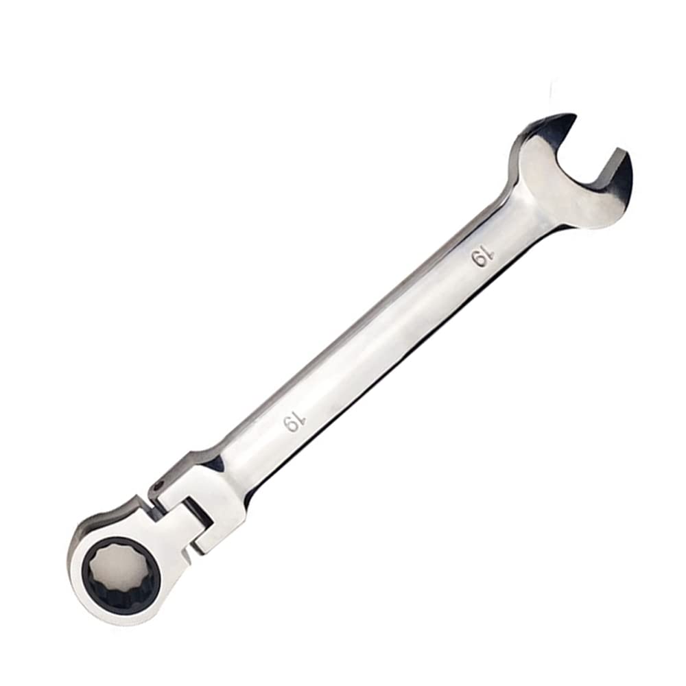 Vokenforu 19mm Flex-Head Ratchet Spanner, Metric Wrench, Chrome Vanadium Steel, Combination Tool for Car Bicycle Repair at Home Workshop