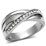 Stainless Steel Clear simulated Stone Anniversary Eternity Ring, Size 10