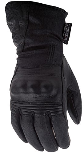 Highway 21 Black Rose Women's Cold Weather Motorcycle Gloves Leather Palm Waterproof Touch Screen Compatible Black Size Small