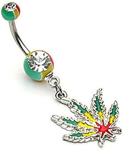 Belly Button Rings Pot Leaf Dangle 14G Belly Button Ring 1.6mm 316l Surgical Steel