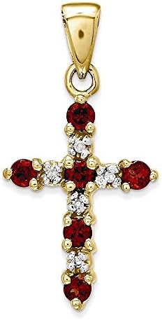 14k Garnet &amp; Diamond Cross Pendant Diamond quality A (I2 clarity, I-J color)