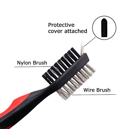 Hsxfl Golf Club Brush with Groove Cleaning Spike,2 Ft Retractable Cord and Clip.Lightweight and Stylish, Ergonomic Design, Golf Accessories Easily Attaches to Golf Bag(Red) - Thumbnail 3