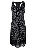 Vijiv Women's 1920s Gastby Sequined Embellished Fringed Paisley Flapper Dress,Glam Pure Black,X-Small