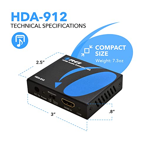 Orei 4K Audio Extractor HDMI, UltraHD 4K @ 60Hz 18G HDMI 2.0 Audio Converter SPDIF + 3.5mm Output HDCP 2.2 - Dolby Digital/DTS Passthrough CEC, HDR, Dolby Vision, HDR10 Support (HDA-912)