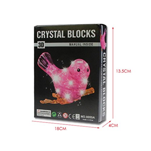 Binmer(TM) 3D Crystal Puzzle Cute Bird Model DIY Gadget Blocks Building Toy Gift for Adult Children Boy Girls (Hot Pink)