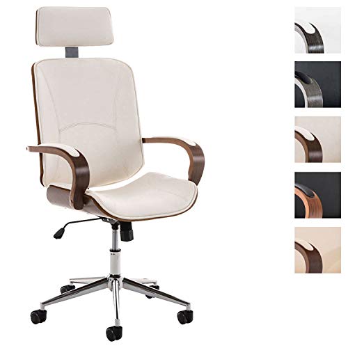 CLP-Sedia-Ufficio-Dayton-Sedia-Scrivania-in-Legno-e-Similpelle-Poltrona-Pc-Regolabile-45-52cm-Sedia-Studio-Imbottita-con-Poggiatesta-e-Braccioli-con-Ruote-NoceBianco