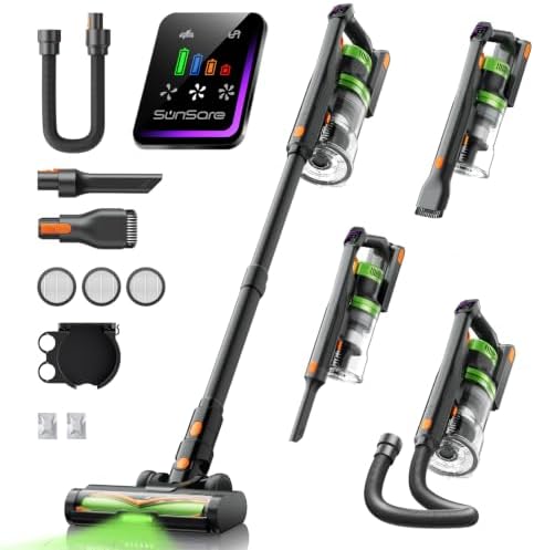 Aspirador sem fios 600W/50KPA/65Min (Eco), aspirador sem fios de 1,8L com mangueira 1M, aromaterapia, luz LED verde, ecrã LED inteligente, para pelos de animais, carpetes, pisos, carro