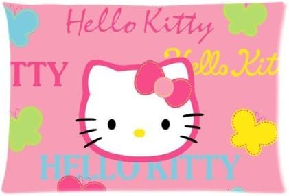 Hello Kitty Butterfly Cute Cat Custom Home Decorative Zippered Pillowcase Pillow Case Cover 16*24 inches (Two Sides Print)