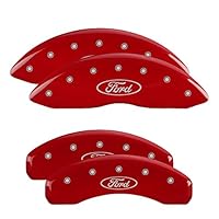 MGP Caliper Covers 10219SFRDRD Ford Oval Logo Type Caliper Cover with Red Powder Coat Finish and Silver Characters, (Set of 4)