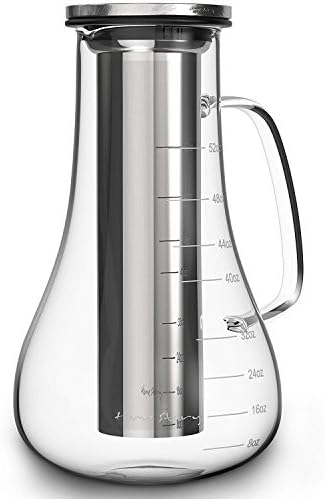 Cold Brew Coffee Maker - Glass Cold Brew Maker Pitcher 52 oz - Iced Coffee Maker Brewer Kit - Works Even as Large Cold Press Coffee Maker Pot or Hot Iced Tea Maker Infuser Carafe - Coffee Lovers Gift