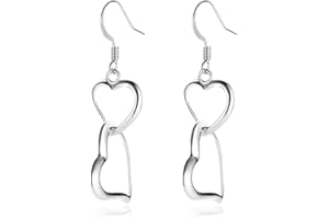 IZPACK Minimalist Double Hearts Drop Dangle Earrings Love Heart Dangling Hook Hoops Studs Sterling Silver Plated Hypoallergenic Earrings Fashion Valentine's Day Birthday Jewelry Gifts for Women