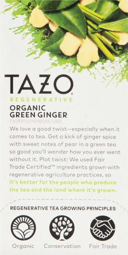 TAZO ORGANIC GREEN TEA, GREEN GINGER, CAFFEINATED TEA, 16 TOTAL BAGS