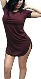 Hqclothingbox Women's Short Sleeve Slim Mini Tee shirt Dress XX-Large Wine Red