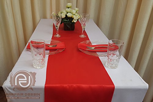 Parfair Dessin Pack of 5 Satin Table Runners 12 x 108 inch for Wedding Banquet Decoration, Bright Silk and Smooth Fabric Party Table Runner - Red - Thumbnail 5