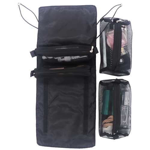 OSTKAKA Nylon Makeup Bag for Women， Small Travel Cosmetic Bag Makeup Pouch ，Zipper Toiletries Bag for Women (Black-B)