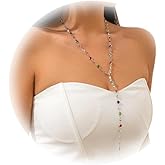Rhinestone Long Y Shape Necklace,Colorful Bead Crystal Chest Body Chain Jewelry Festival Rave Tassel Clavicle Chain Necklace for Women
