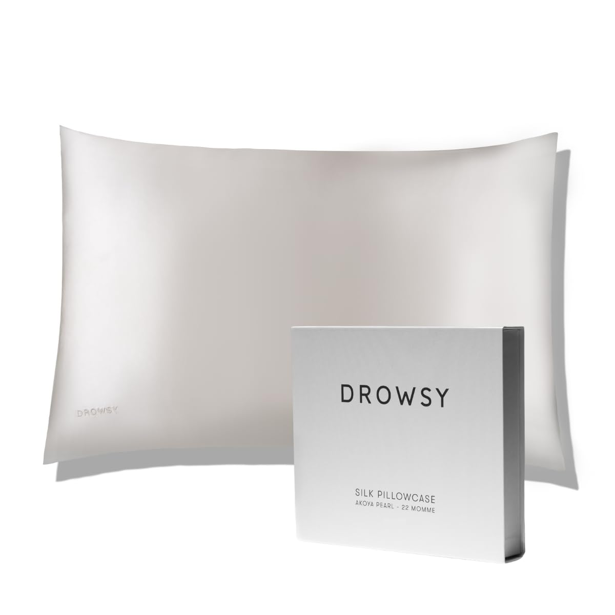Drowsy Silk Pillowcase - 100% Pure Mulberry Silk - 22 Momme 6A High-Grade Fibers - Skin, Hair and Sleep Benefits - Envelope Opening - Queen (Akoya Pearl)