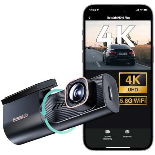 Botslab 4K Mini Dash Cam 360° Rotatable with Super Capacitor, Dual Band Wi-Fi & Bluetooth, Night Vision, 24H Parking Mode, App Control, G-Sensor, Wide Angle, Up to 512GB